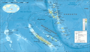 Kaart (cartografie)-Nieuwe Hebriden-New_Caledonia_and_Vanuatu_bathymetric_and_topographic_map-fr.jpg